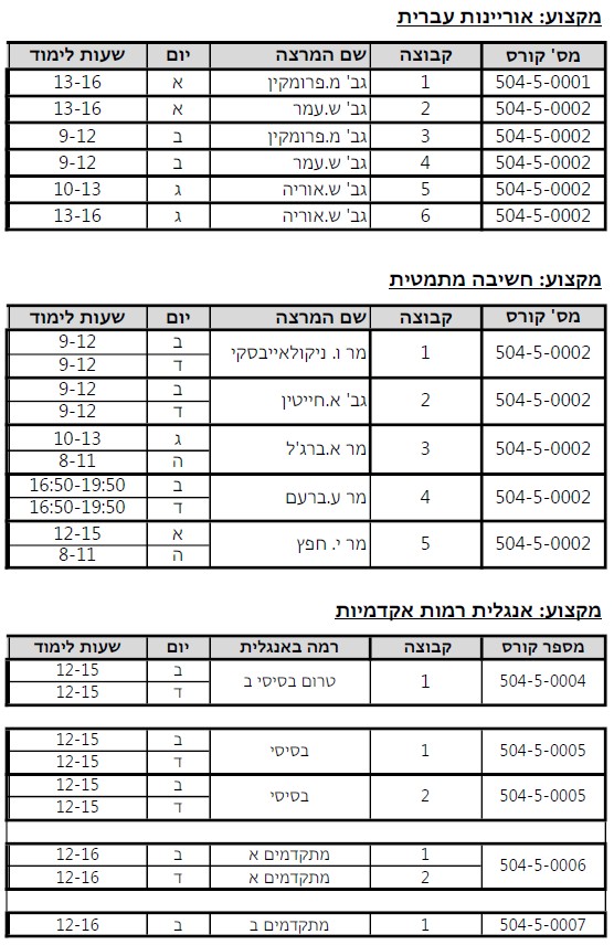 מערכת השעות בנתיב